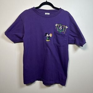 VTG Disney Shirt Purple Mickey & Co Mouse Goofy Basketball Embroidered Large